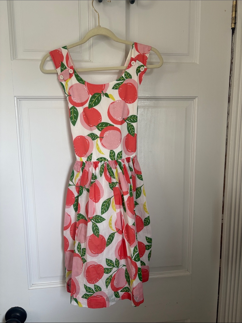 Mini Boden Pink & Green Peach-Print Sleeveless Dress